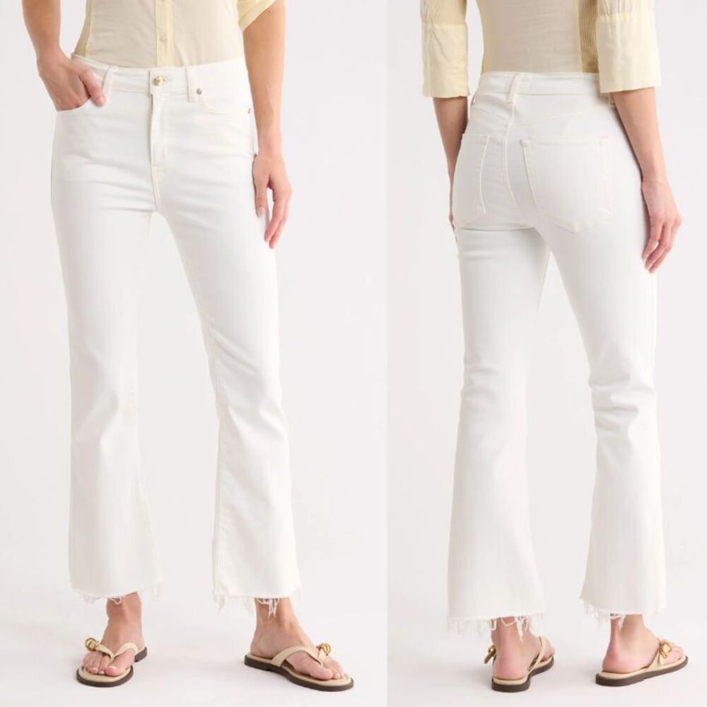 FRAME Le Crop Mini Boot Cut Jeans Womens Size 26 White High Rise Raw Fray Hem
